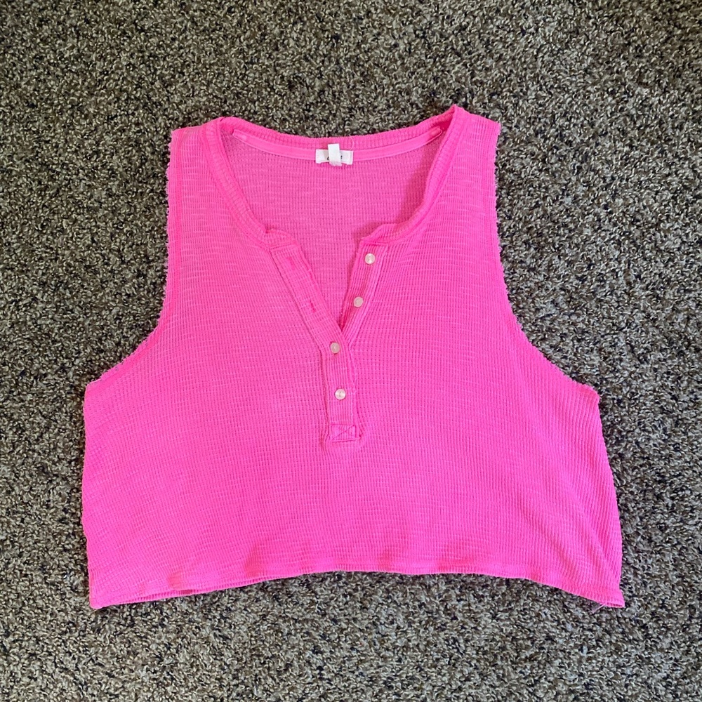 Pink ribbed Aerie cropped tank top